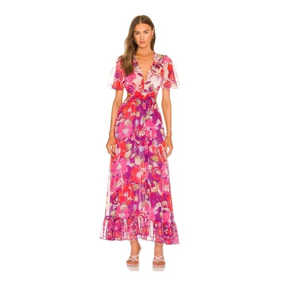 NEW MISA Calista Cut Out Floral Dress Multicolor Size Medium - Picture 2 of 10